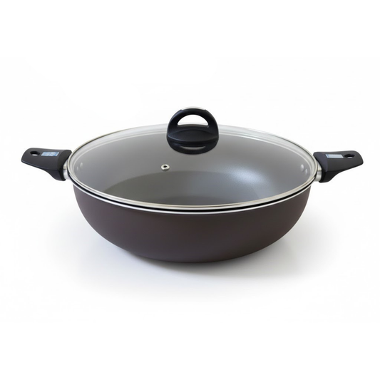 Large Non-Stick Wok Pan & Deep Kadai 34cm With Glass Lid – مقلاة ووك غير لاصقة