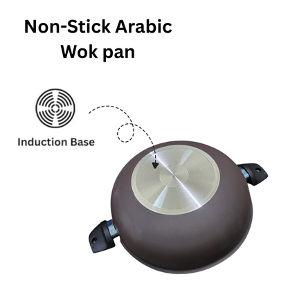 Large Non-Stick Wok Pan & Deep Kadai 34cm With Glass Lid – مقلاة ووك عميقة وغير لاصقة مقاس 34 سم مع غطاء زجاجي