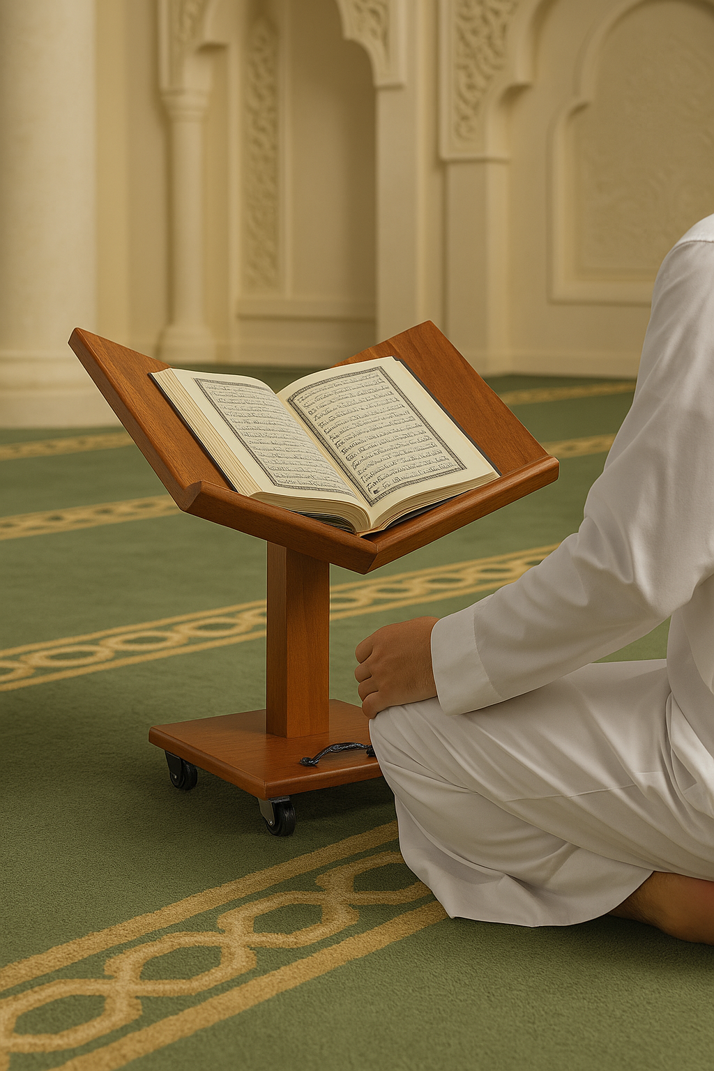 Wooden Quran Holder & Book Stand with Wheels (Fixed Height 60 cm)  حامل قرآن