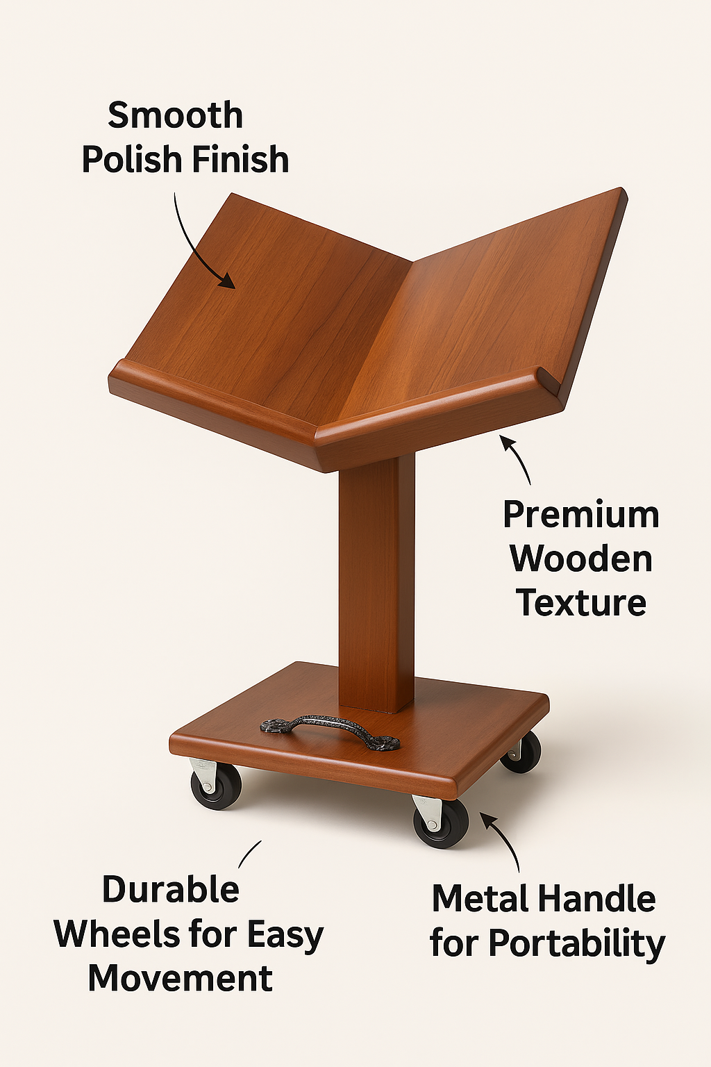 Wooden Quran Holder & Book Stand with Wheels (Fixed Height 60 cm)  حامل قرآن