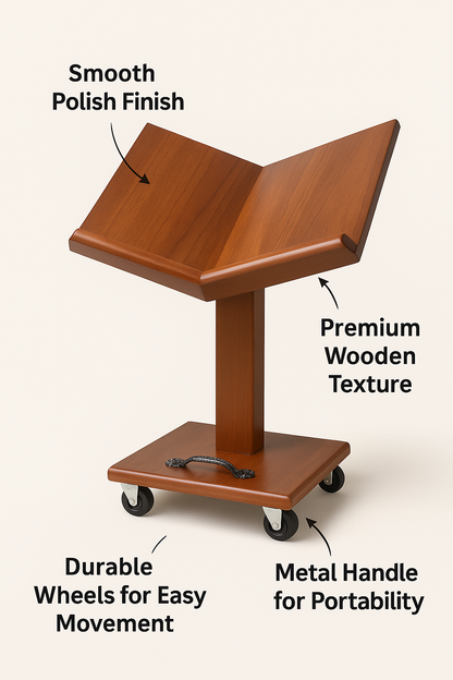 Wooden Quran Holder & Book Stand with Wheels (Fixed Height 60 cm)  حامل قرآن