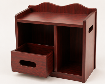Wooden Quran Storage Rack / Tissue Box & Prayer Essentials Organizer حامل مصحف خشبي مع حامل علبة مناديل