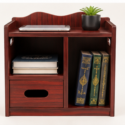 Wooden Quran Storage Rack / Tissue Box & Prayer Essentials Organizer حامل مصحف خشبي مع حامل علبة مناديل